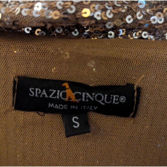 Spazio Cinque Shimmer V Neck Sequin Gold Bodysuit Italian made -BNWOT size Small - Picture 6 of 6